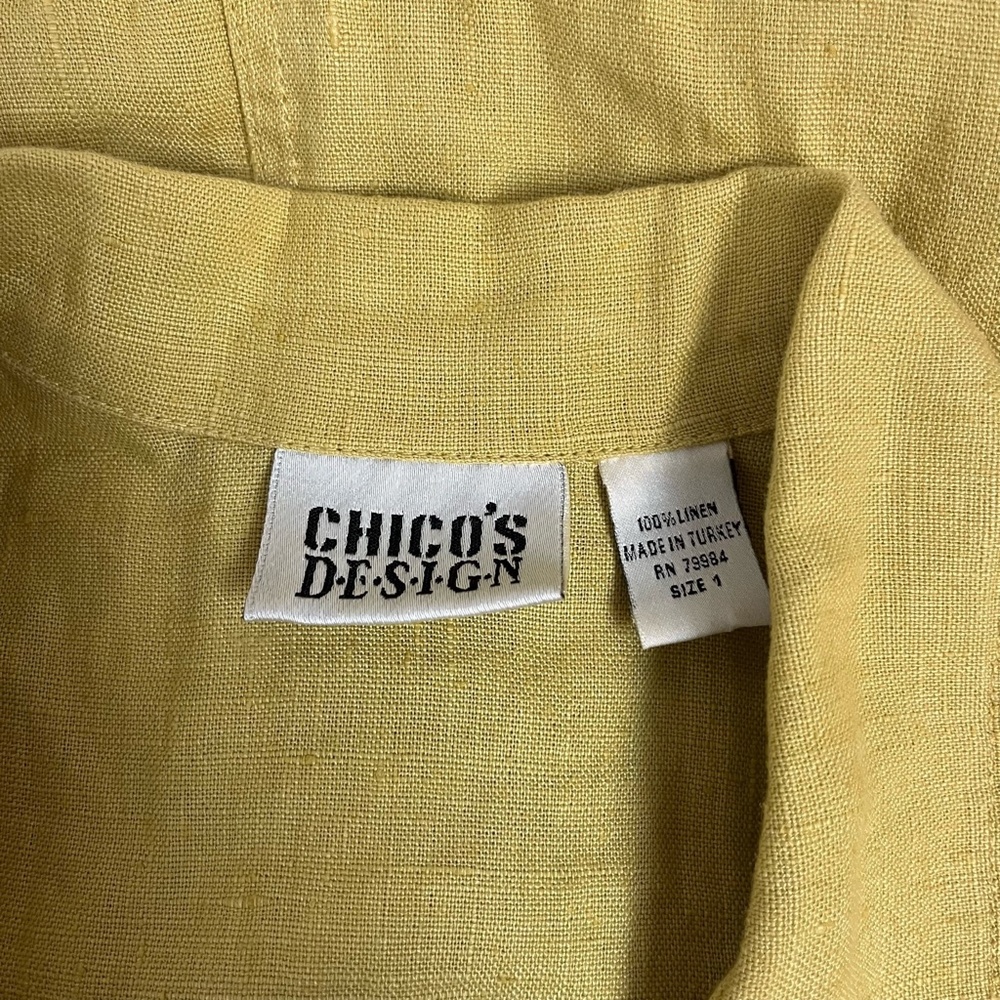 CHICO'S DESIGN Yellow Pale 100% Linen Sleeveless Button Down Casual Top Shirt  1 - Picture 13 of 16
